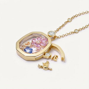 Floating Locket Necklace Gold Brass DIY <b>Memory</b> Charm Pendant Wholesale - Product Image 1