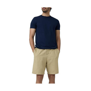 Camiseta de Algodón Teñido Liso Azul Marino para Hombre, Manga Corta, Cuello Redondo, Corte Regular, Color Sólido, Tejido Jersey Informal - Product Image 4