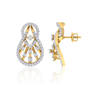 Boucles d'oreilles clous en or jaune 18 carats avec halo de diamants en forme de poire, diamants de laboratoire taille ronde et baguette, bijoux de luxe raffinés - Product Image 3