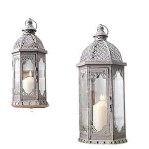Wholesale Grey Metal Hanging Candle <b>Lanterns</b> <b>Set</b> of 2 for Indoor Outdoor Garden & Wedding Home Decoration In Reasonable Price - Product Image 1