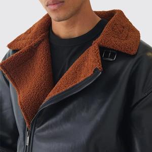 Blouson Aviateur Homme Personnalisé en Similicuir Noir avec Col en Fausse Fourrure, Veste Bomber d'Hiver, Vente en Gros, OEM, Acheteurs USA - Product Image 3