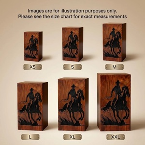 Engraved Western Cowboy Wooden Cremation Urn Eco-Friendly Durable Design-Rustic Rosewood <b>Memorial</b> <b>Box</b> 220 Cubic Inch Capacity - Product Image 2