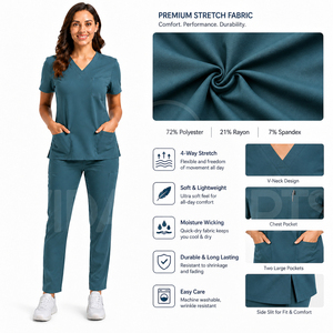 Medical <b>Scrubs</b> Set Nurse Uniform Hospital Clothing Stretch Fabric Breathable Doctor Nurse Apparel Private Label USA Supplier - Product Image 6