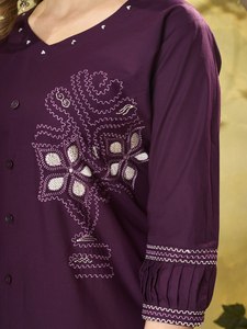 Conjunto de Top y Pantalón de Diseño para Mujer, Tradicional, de Algodón Puro Elástico, con Bordado de Hilo, para Todas las Temporadas - Product Image 4