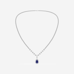 Collar de Moda con Zafiro Sintético Corte Pera de 7 1/3 ct y Diamante Redondo Cultivado en Laboratorio, Collar de Lujo con Zafiro Azul y Diamantes para Mujer - Product Image 1