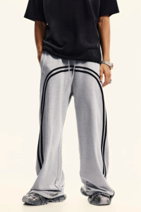 Pantalon de jogging gris clair 100 % coton pour homme, coupe large, taille élastique avec cordon de serrage, vêtement de sport décontracté - Product Image 4