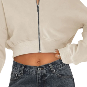 Custom Womens <b>Cropped</b> Full <b>Zip</b> Hoodie Regular Fit Hooded Sweatshirt Casual Streetwear Fleece 65% Cotton/35% Polyester Quick Dry - Product Image 6