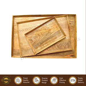 Juego de 3 bandejas rectangulares para servir alimentos, hechas a mano, de madera de mango 100% natural, de diseño moderno y calidad premium, para el hogar y restaurantes. - Product Image 3