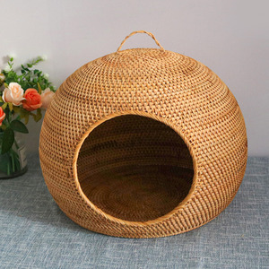<b>Round</b> Cave Shaped Pet Cat Bed Rattan Caves for Cats Sleeping Beds Pets Furniture With <b>Cushion</b> Pillow Mattress - Product Image 1