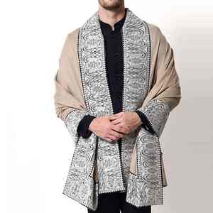 Embroidered Pashmina <b>Wool</b> Shawl Luxury Soft Warm Breathable Traditional Handcrafted Solid Men's Winter <b>Wrap</b> Formal Casual - Product Image 1
