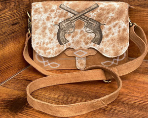 Sac à main en cuir suédé marron Boot Stitch Western Crossbody Handbag Véritable cheveux sur la peau sac à main en cuir femmes Laser Print Suede Bag - Product Image 2