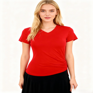 T-shirt pour femme en jersey 100% coton, coupe ajustée, col rond, manches courtes, 220g, anti-rides, écologique, respirant, avec logo décoratif, été - Product Image 3