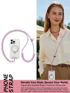 Cordon de téléphone tressé réglable à porter en bandoulière avec rotation à 360° °   Clip métallique, sangle de cou anti-chute pour smartphones - Product Image 3