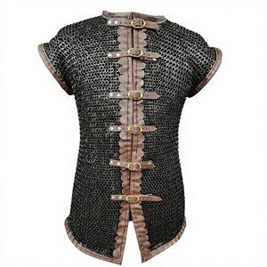 Medieval <b>Chainmail</b> Shirt With Leather Trim Mild Steel Flat Ring with Washer Sleeveless Hauberk Armor for Viking Knight Cosplay - Product Image 1