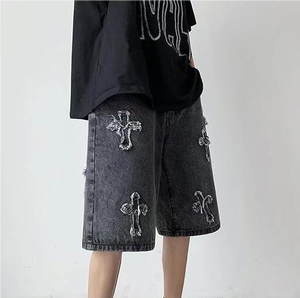 Pantalones Cortos de Mezclilla para Hombre, Estilo Lavado, con Logotipo Personalizado Bordado, Corte Holgado, de Algodón, Estilo Urbano, Casual, para Hombre - Product Image 2
