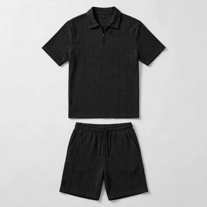 2026 Wholesale Summer Men's Casual Shorts <b>Set</b> Plain Color Solid 100% Cotton Jersey Quick Dry Knitted Customized Logo <b>Twin</b> <b>Set</b> - Product Image 1