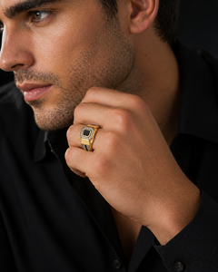 Solid 18K Gold <b>Mens</b> <b>Black</b> and White Diamond Signet <b>Ring</b> Geometric Square Cluster High Polish Statement Wedding Party Gift Fine - Product Image 5