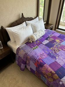 Couvre-lit vintage en patchwork violet, taille Queen, en coton, style bohème, fait main, literie indienne, textile de maison - Product Image 4