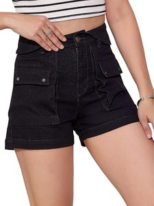 Shorts de Mezclilla Sólidos 100% Algodón para Mujer Abdul Royal World Export, con Bolsillos, Estilo Casual de Verano, Color Negro, Corte Regular, Tejido de Sarga - Product Image 1