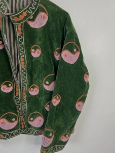 Veste Kimono Réversible Bohème de Luxe en Velours Vert Brodé Suzani pour Femme, Manteau Floral Premium, Blazer de Festival - Product Image 5