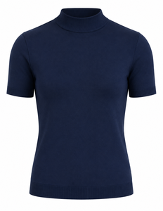 Custom Men's Knitted Turtleneck Short Sleeve Solid Color Casual Top Slim Fit - Product Image 1