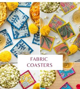 Hand Block Print Quilted Reversible fabric <b>Coaster</b> Set Cotton Handmade Square <b>Drink</b> <b>Coaster</b> Tea Table Decor Floral Colorful - Product Image 3