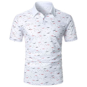 Men's White Knitted Polo Shirt With Red And Black Dot Pattern Casual Short Sleeve Summer <b>Top</b> - Product Image 1