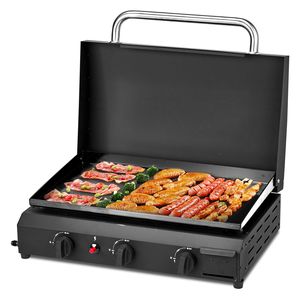 3-Burner Flat Top Gas Griddle Station-30,000 BTU Propane Ceramic Coated <b>Cast</b> Iron <b>Pan</b> - Product Image 3