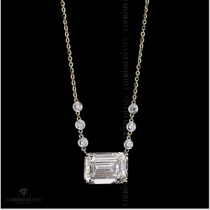Collier pendentif élégant en diamant taille émeraude cultivé en laboratoire avec chaîne à maillons, bijoux en or tendance pour l'exportation en gros - Product Image 1
