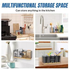 Porte-ustensiles en métal noir avec base en bois, parfait pour la cuisine, les repas en plein air et comme porte-couverts élégant pour café, provenant d'Inde. - Product Image 2