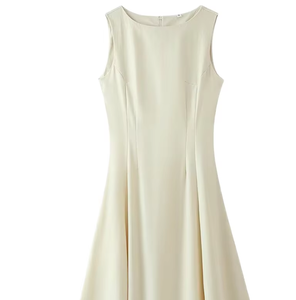 Elegante Vestido Midi sin Mangas con Cuello Redondo y Corte en A, con Cierres, para Uso Diario Informal, en Color Sólido, Tejido Entrecruzado, Silueta Ajustada - Product Image 2