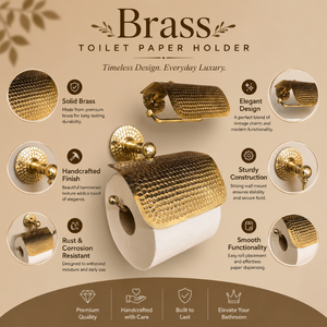 Porte-papier toilette en laiton martelé de qualité supérieure avec couvercle, support mural de luxe pour rouleau de papier, accessoire élégant pour salle de bain - Product Image 5