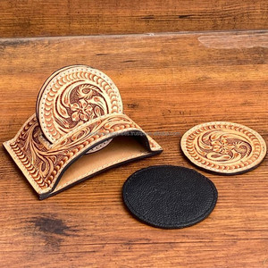 Sous-verre en cuir usiné à la main avec support, ensemble de 4 sous-verres en cuir véritable, table à café, tapis, tasse, fabricant - Product Image 4