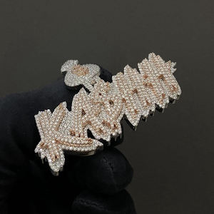 Collar Personalizado con Nombre KABHH en Plata de Ley 925, Estilo Graffiti, Chapado en Oro Blanco y Rosado, con Moissanita, para Hombre y Mujer - Product Image 1