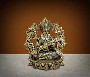Handmade Brass Saraswati <b>Statue</b> Wax Casting Hindu Goddess Saraswati Idol for Home Temple Office Decor - Product Image 5