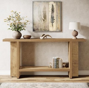 Mesa Consola Moderna de Madera Maciza con Base de Trípode, Mueble Rústico de Almacenamiento para Entrada, Decoración para Sala de Estar - Product Image 2