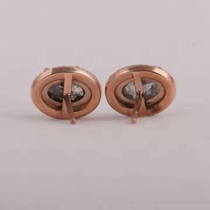 Pendientes ovalados de moissanita gris ahumado con halo de oro rosa, elegantes y brillantes, joyería de lujo para mujer - Product Image 3