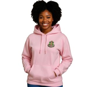 Sweat à capuche rose clair AKA avec broderie du blason vert, pull en polaire unisexe, vêtements de sororité grecque, OEM ODM - Product Image 2