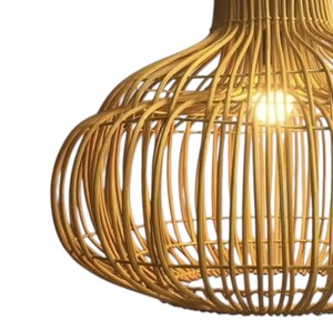 Creative Pumpkin Design Natural Rattan Lampshade Handmade Woven Ceiling Pendant <b>Light</b> <b>Fixture</b> <b>Rustic</b> Chandelier Lamp For Interio - Product Image 4