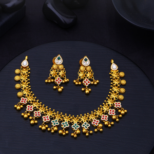 Collar tradicional de oro con diseño floral en las patillas, piedras de colores, aretes nupciales, joyería artesanal para mujer, para fiestas. - Product Image 3