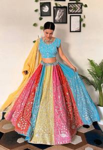 Ensemble élégant Faux Georgette Lehenga Choli pour femmes broderie lourde conception de séquence travail vêtements de mariage indiens y compris indien - Product Image 4