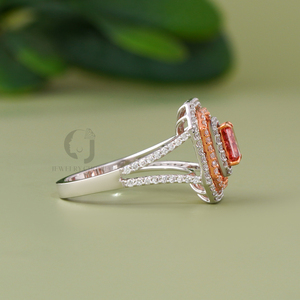 0.71 CT Vivid Red Radiant Cut Lab Grown Diamond Ring Octagon Double Halo in 14K White Gold - Product Image 3