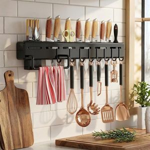 Portacuchillos con ganchos para utensilios, organizador de almacenamiento moderno de plástico de un solo nivel para cuchillos, cucharas y espátulas - Product Image 1