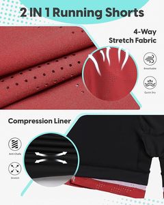 Pantalones cortos para correr para hombre con forro de compresión, pantalones cortos de entrenamiento de secado rápido de 5 pulgadas, pantalones cortos de gimnasio antirrozaduras, pantalones cortos deportivos 2 en 1 - Product Image 2
