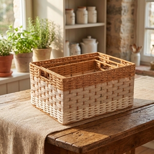 Panier en jacinthe d'eau tressée, solution de rangement durable, produits pour la maison et le jardin, utilisation dans le salon ou dans le placard - Product Image 6