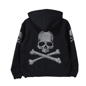 Sudadera con Capucha y Cremallera para Hombre, Color Negro, Diseño de Calaveras con Pedrería, Corte Regular, Informal, Otoño, Tela French Terry - Product Image 6
