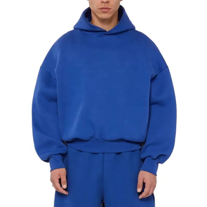 Sudadera con Capucha Extra Grande para Hombre, de Algodón Azul, Estilo Francés, Informal, con Diseño de Bolsillo Frontal - Product Image 3
