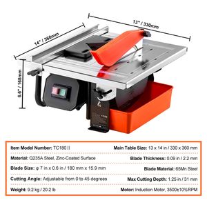 Sega per Piastrelle a Umido da 7 Pollici con Lama in Acciaio 65Mn, Motore a Induzione 3500 RPM, Taglio a 0-45 Gradi, Serbatoio d'Acqua, Tagliapiastrelle a Umido - Product Image 3