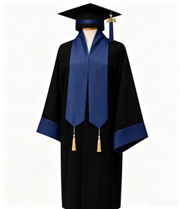 Conjunto de Toga y Birrete de Graduación Negro con Ribete Azul y Borla 2026 para Ceremonia Escolar, Uniforme Unisex para Adultos, Poliéster, Venta al Por Mayor - Product Image 3