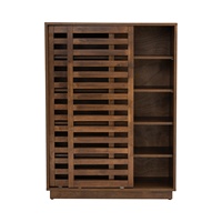 Meuble à chaussures minimaliste contemporain en bois avec portes coulissantes à lattes, finition noyer, autoportant, pour salon et entrée